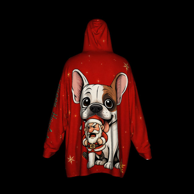 Happy Howlidays - Honey Pied French bulldog. Cosy Oversized Christmas Hoodie - Your Personal Cloud of Comfort.
