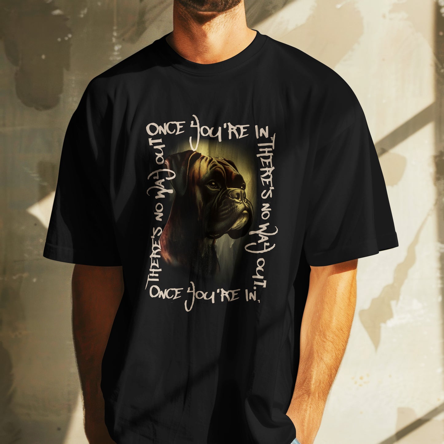Solid Brindle Boxer - Once You're In, There's No Way Out. | Bella + Canvas 3001 Black