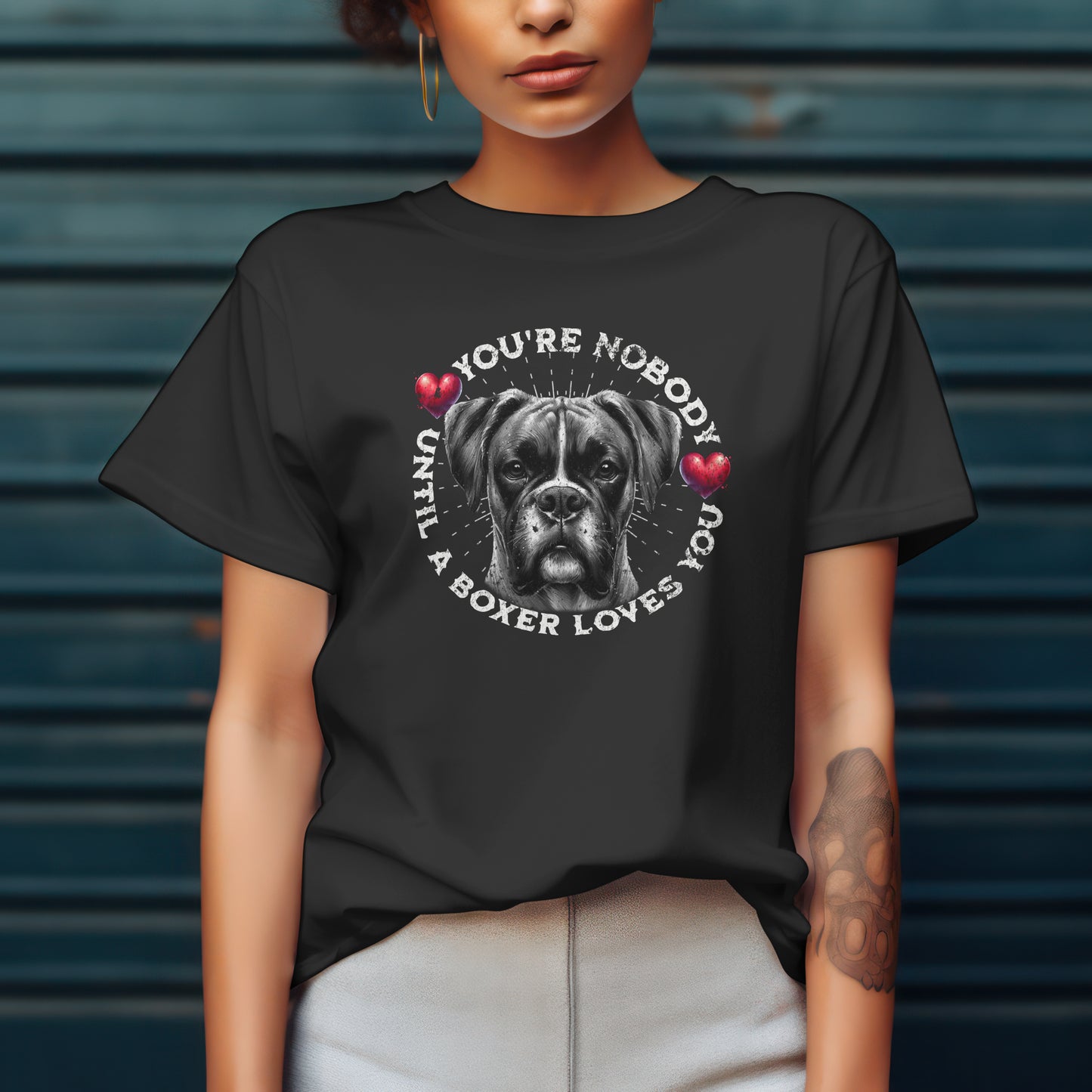 Boxer with Hearts- You're Nobody Until A Boxer Loves You. Premium Unisex Crewneck T-shirt | Bella + Canvas 3001