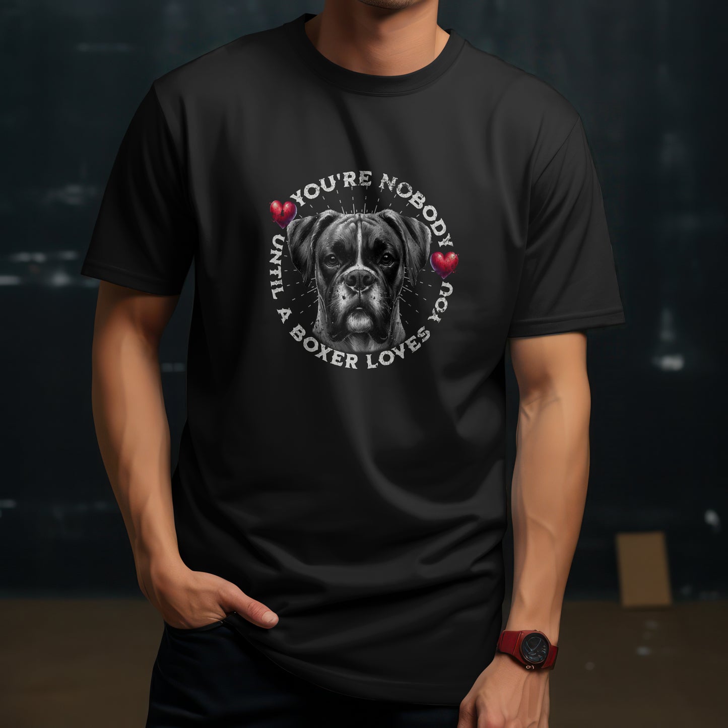 Boxer with Hearts- You're Nobody Until A Boxer Loves You. Premium Unisex Crewneck T-shirt | Bella + Canvas 3001