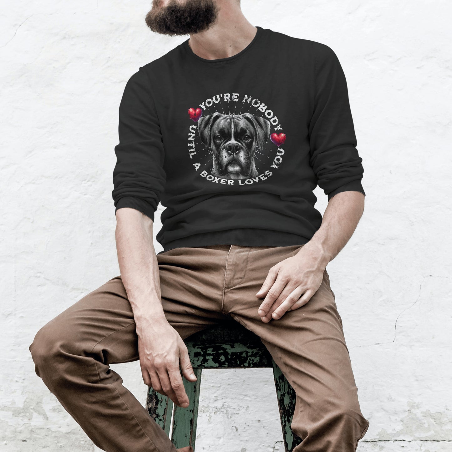Boxer with Hearts- You're Nobody Until A Boxer Loves You. Classic Unisex Crewneck Sweatshirt | Gildan® 18000