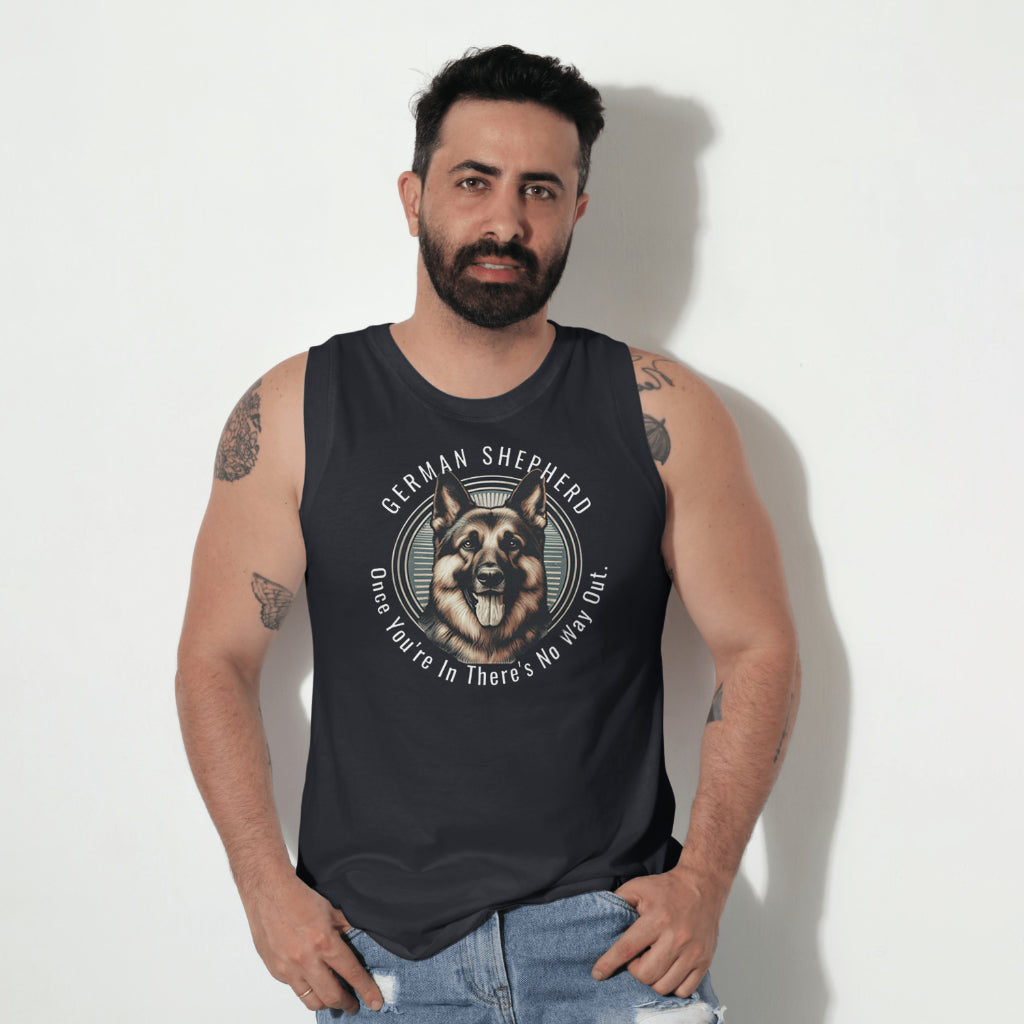 German Shepherd with Mob Text. Premium Unisex Tank Top