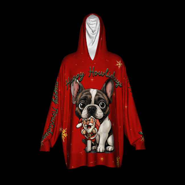 Happy Howlidays - Brindle Pied French bulldog. Cosy Oversized Christmas Hoodie  - Your Personal Cloud of Comfort.