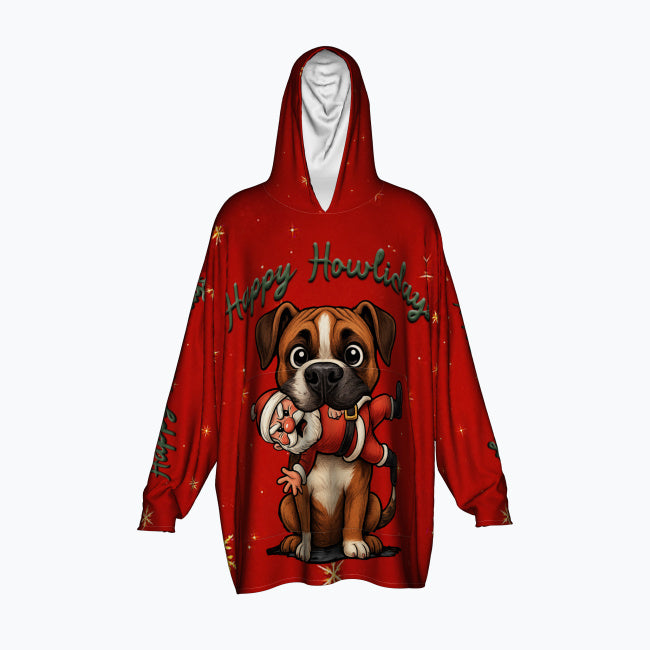 Happy Howlidays - Fawn Boxer. Cosy Oversized Christmas Hoodie  - Your Personal Cloud of Comfort.