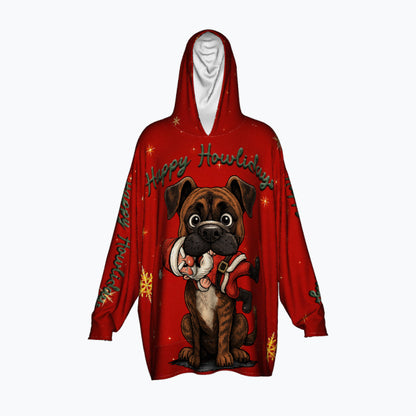 Happy Howlidays Solid Brindle Boxer. Cosy Oversized Christmas Hoodie  - Your Personal Cloud of Comfort.
