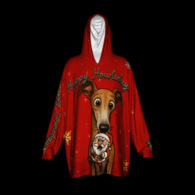 Happy Howlidays - Italian Greyhound/Greyhound, Whippet and Lurcher.  Cosy Oversized Christmas Hoodie  - Your Personal Cloud of Comfort.