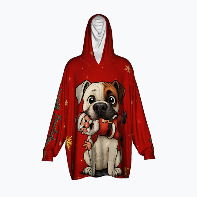 Happy Howlidays White Boxer. Cosy Oversized Christmas Hoodie  - Your Personal Cloud of Comfort.
