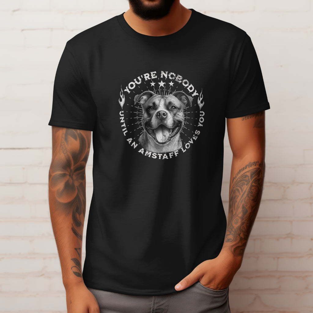 Amstaff - You're Nobody Until An Amstaff Loves You. Premium Unisex Crewneck T-shirt | Bella + Canvas 3001