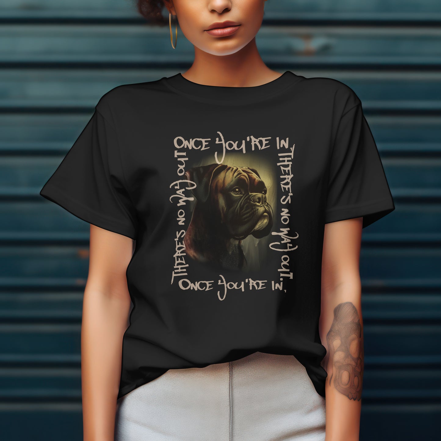 Solid Brindle Boxer - Once You're In, There's No Way Out. | Bella + Canvas 3001 Black