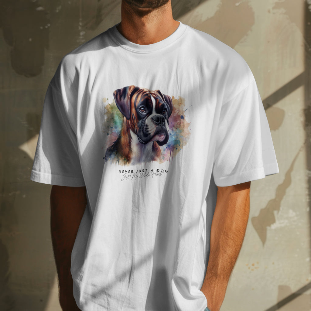 Brindle Boxer In Watercolors With A Text - Never Just A Dog. Just My Whole Heart.  Organic In Conversion Women's Oversized T-shirt | SOL'S Boxy Women 03807