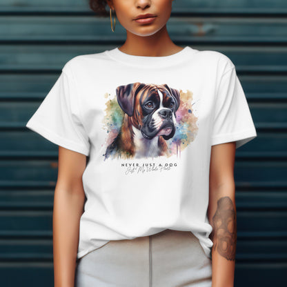 Brindle Boxer In Watercolors With A Text - Never Just A Dog. Just My Whole Heart.  Organic In Conversion Women's Oversized T-shirt | SOL'S Boxy Women 03807