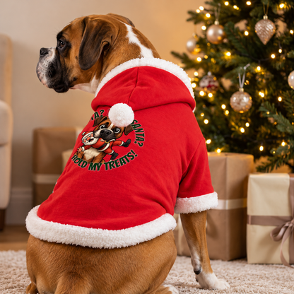 Boxer Christmas Hoodie - 'Santa? What Santa?' Festive Dog Jacket. Personalize Your Pup. Pick the Boxer illustration that looks most like your four-legged best friend!