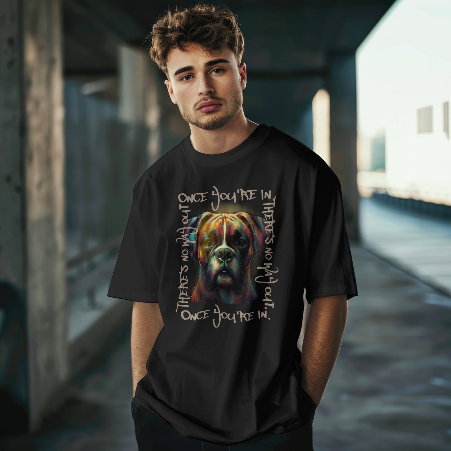Brindle Boxer - Once You're In, There's No Way Out. | Bella + Canvas 3001 Black