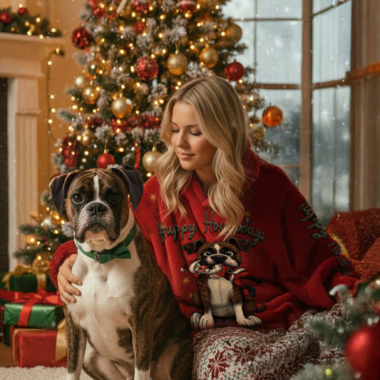Happy Howlidays - Brindle Boxer. Cosy Oversized Christmas Hoodie  - Your Personal Cloud of Comfort.