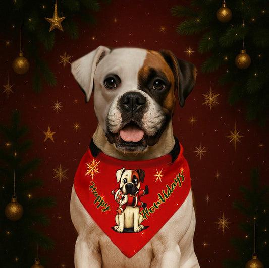 White Boxer Christmas Bandana.