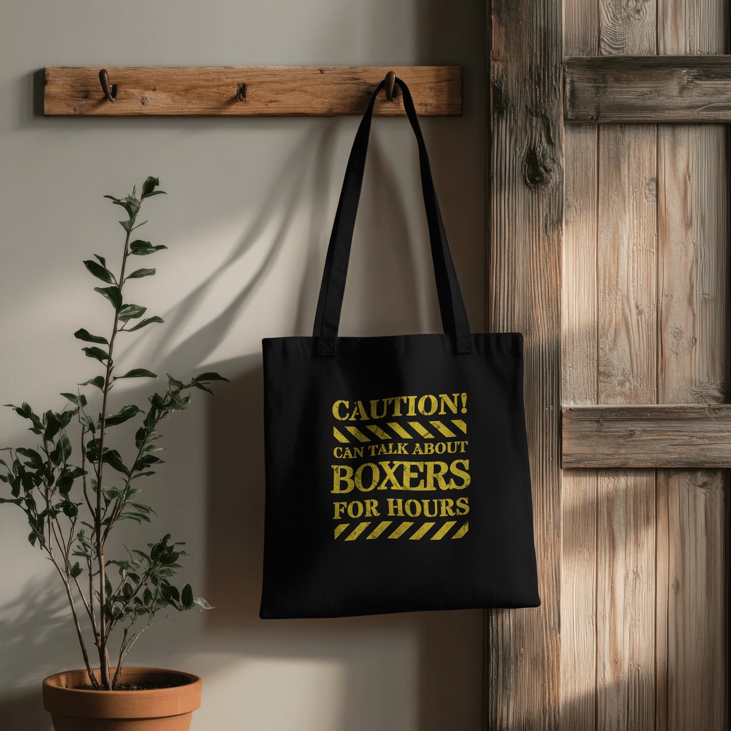 Caution! Can Talk About Boxers.. -  Boxer. Print on one side.  - Organic Long Handles Tote Bag | SOL'S Stockholm 04091