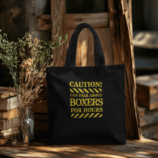 Caution! Can Talk About Boxers.. -  Boxer. Print on one side.  - Organic Long Handles Tote Bag | SOL'S Stockholm 04091