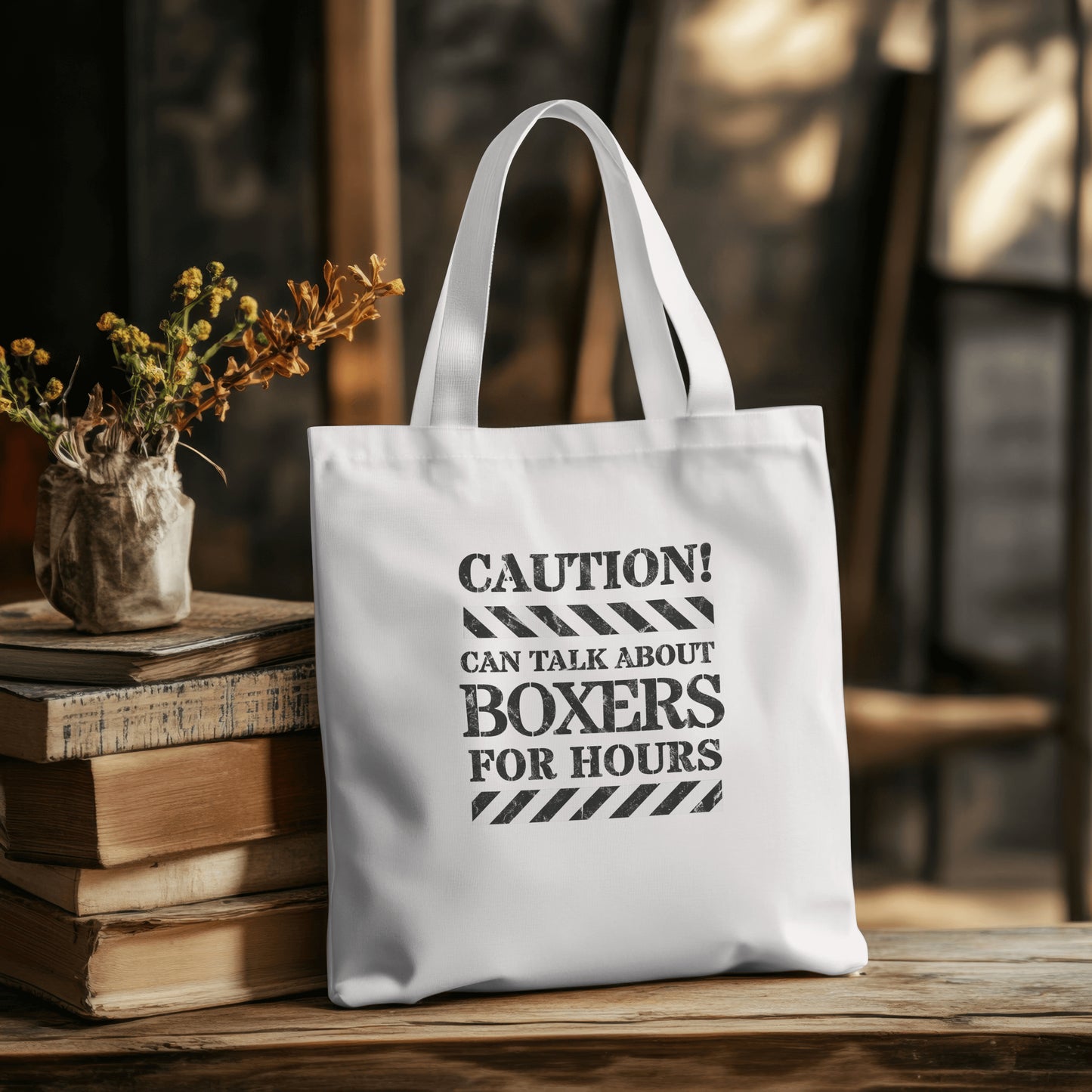 Caution! Can Talk About Boxers.. -  Boxer. Print on one side.  - Organic Long Handles Tote Bag | SOL'S Stockholm 04091