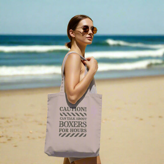 Caution! Can Talk About Boxers.. -  Boxer. Print on one side.  - Organic Long Handles Tote Bag | SOL'S Stockholm 04091