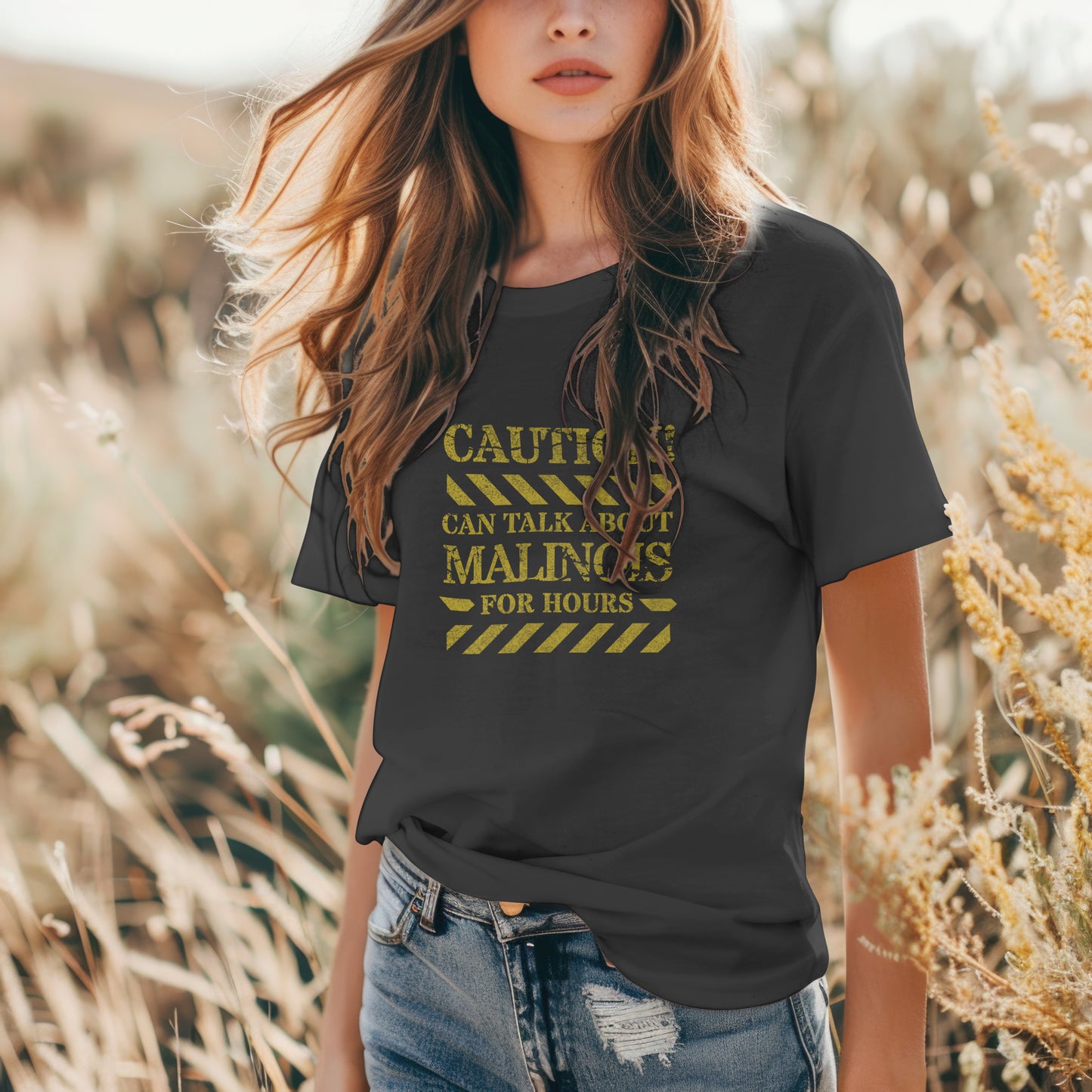 Caution -  Malinois. Premium Unisex Crewneck T-shirt | Bella + Canvas 3001