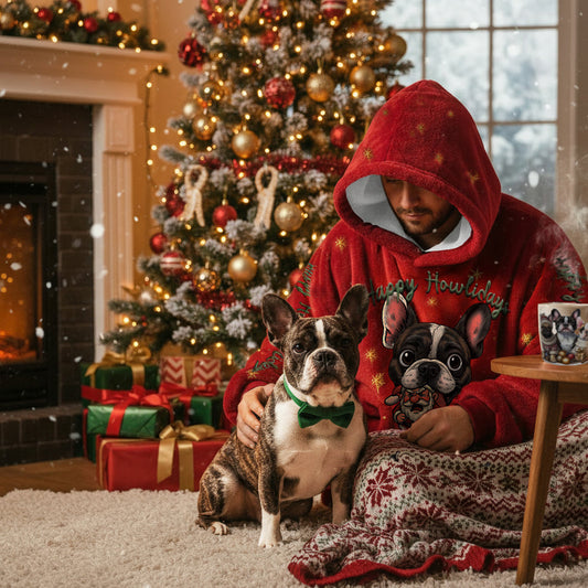 Happy Howlidays - Brindle Pied French bulldog. Cosy Oversized Christmas Hoodie  - Your Personal Cloud of Comfort.