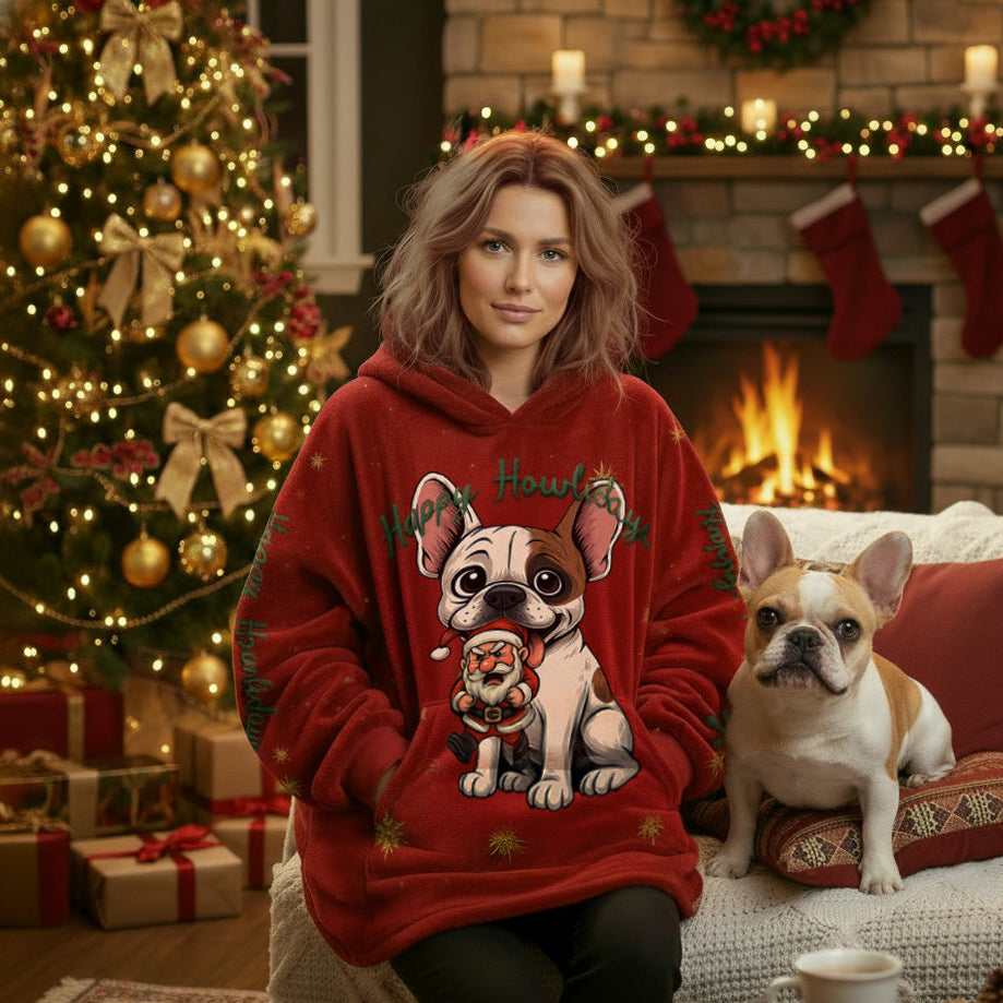 Happy Howlidays - Honey Pied French bulldog. Cosy Oversized Christmas Hoodie  - Your Personal Cloud of Comfort.