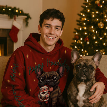 Happy Howlidays - Brindle French bulldog. Cosy Oversized Christmas Hoodie  - Your Personal Cloud of Comfort.