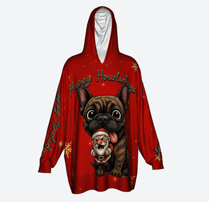 Happy Howlidays - Brindle French bulldog. Cosy Oversized Christmas Hoodie  - Your Personal Cloud of Comfort.