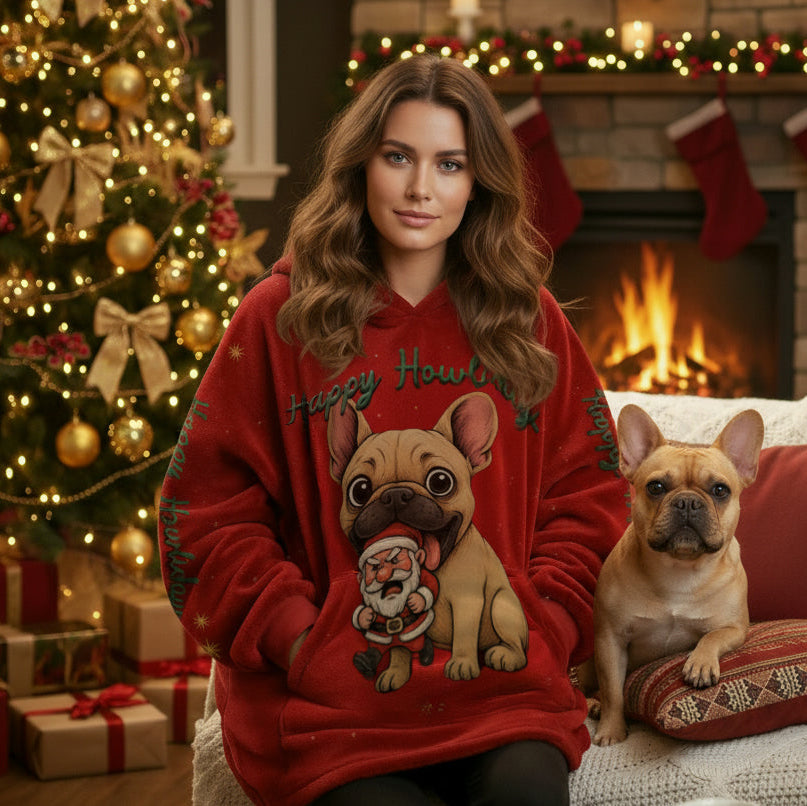 Happy Howlidays - Fawn French bulldog. Cosy Oversized Christmas Hoodie  - Your Personal Cloud of Comfort.