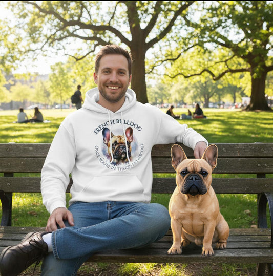 Fawn French Bulldog in watercolors with Mob text.  Classic Unisex Pullover Hoodie | Gildan® 18500