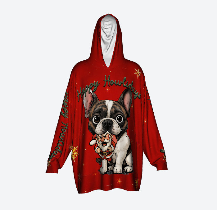 Happy Howlidays - Brindle Pied French bulldog. Cosy Oversized Christmas Hoodie  - Your Personal Cloud of Comfort.
