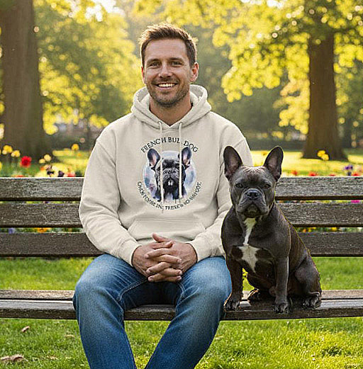 Grey French Bulldog in watercolors with Mob text  - Classic Unisex Pullover Hoodie | Gildan® 18500