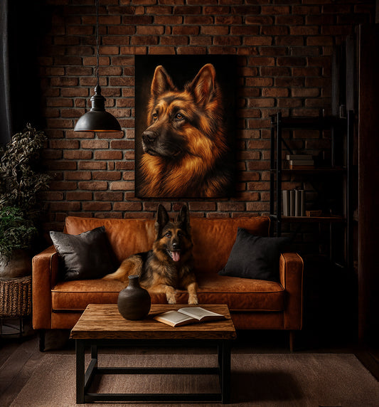 Vintage German Shepherd Canvas Painting – Premium Art Print