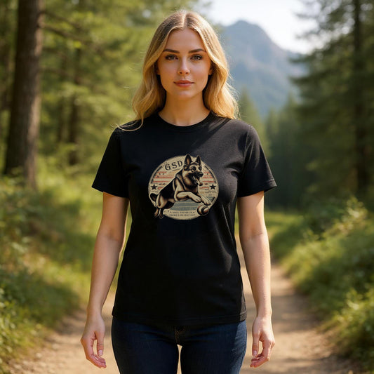 German Shepherd with Mob Text. Premium Unisex Crewneck T-shirt | Bella + Canvas 3001