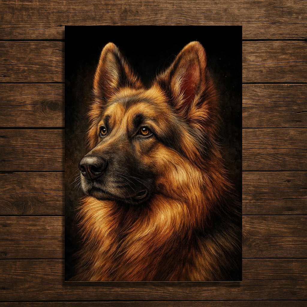 Vintage German Shepherd Canvas Painting – Premium Art Print