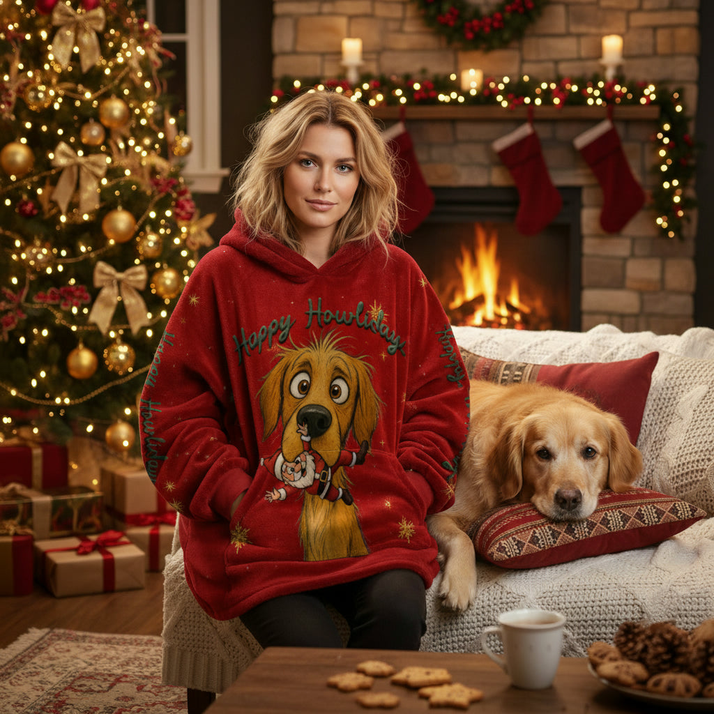 Happy Howlidays Golden Retriever.  Cosy Oversized Christmas Hoodie  - Your Personal Cloud of Comfort.
