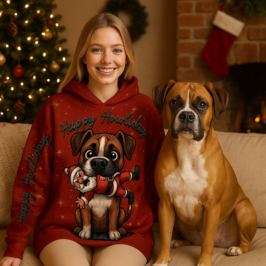 Happy Howlidays - Fawn Boxer. Cosy Oversized Christmas Hoodie  - Your Personal Cloud of Comfort.