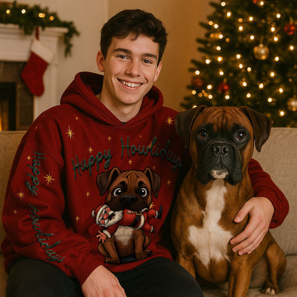 Happy Howlidays Solid Fawn Boxer. Cosy Oversized Christmas Hoodie  - Your Personal Cloud of Comfort.