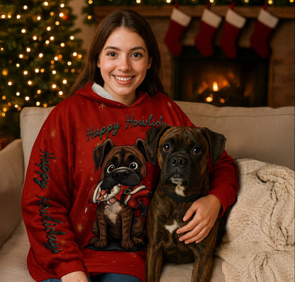 Happy Howlidays Solid Brindle Boxer. Cosy Oversized Christmas Hoodie  - Your Personal Cloud of Comfort.