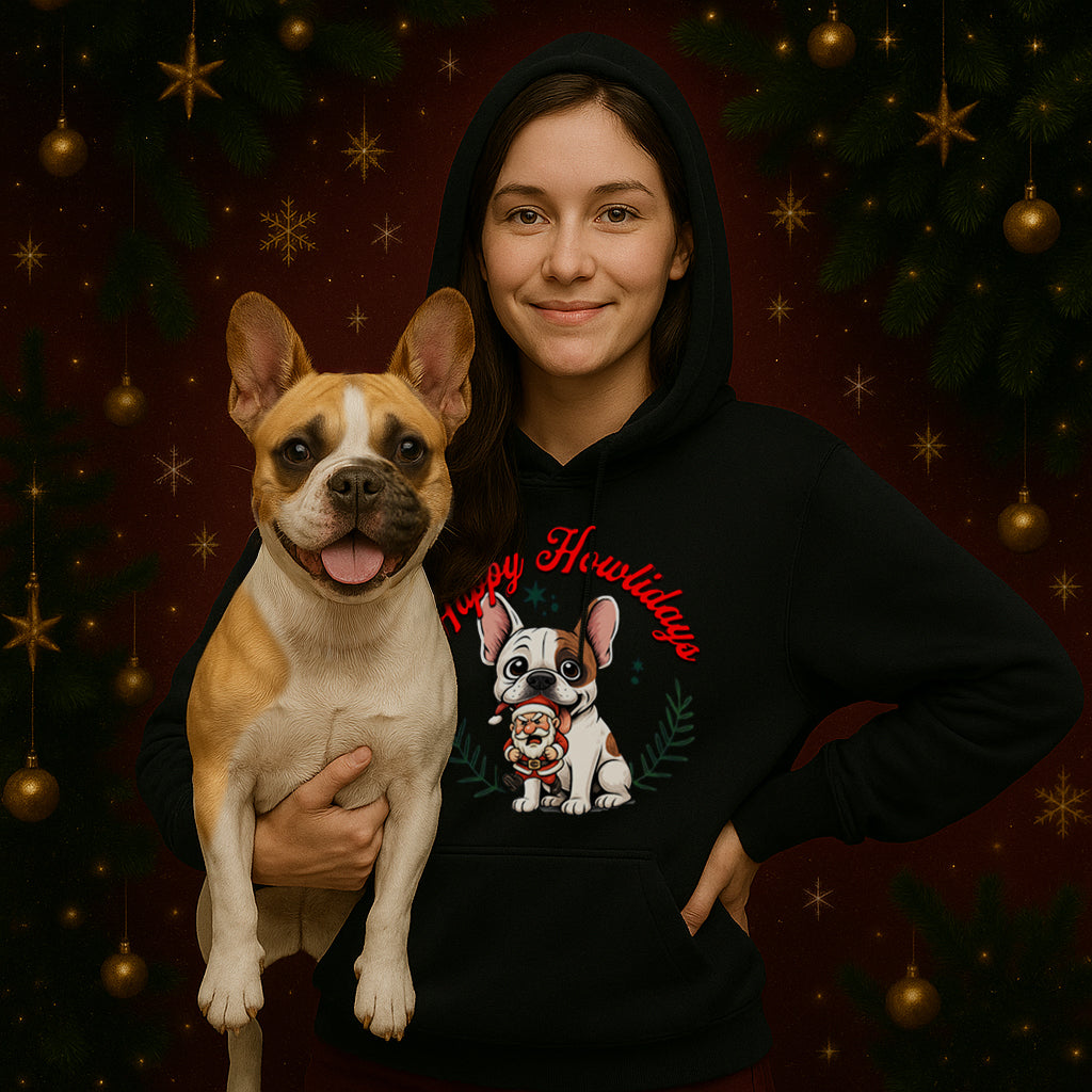 Happy Howlidays - Honey Pied French Bulldog. Classic Unisex Pullover Hoodie | Gildan® 18500