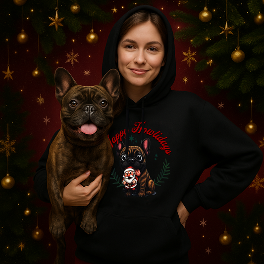 Happy Howlidays - Brindle French Bulldog. Classic Unisex Pullover Hoodie | Gildan® 18500