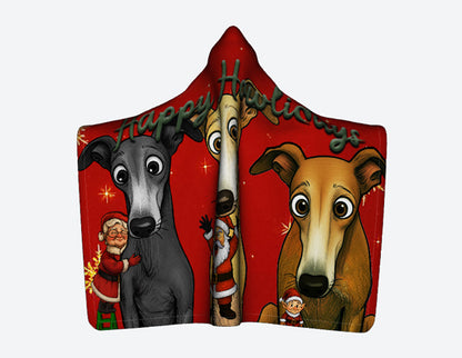 Happy Howlidays - Italian Greyhound/Greyhound, Whippet and Lurcher. Full Print Hooded Blanket