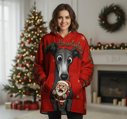 Happy Howlidays -Italian Greyhound/Greyhound, Whippet and Lurcher. Cosy Oversized Christmas Hoodie  - Your Personal Cloud of Comfort.