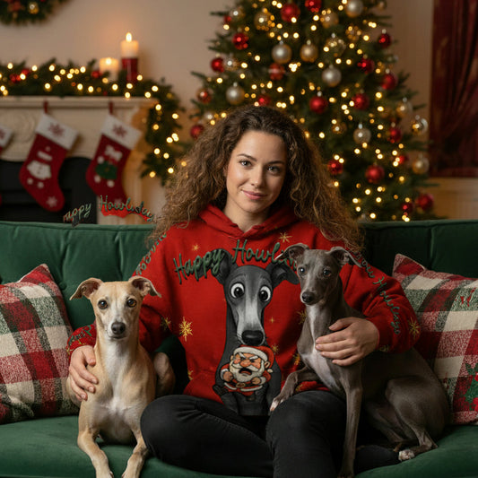 Happy Howlidays -Italian Greyhound/Greyhound, Whippet and Lurcher. Cosy Oversized Christmas Hoodie  - Your Personal Cloud of Comfort.