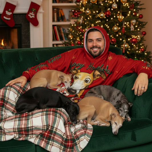 Happy Howlidays - Italian Greyhound/Greyhound, Whippet and Lurcher.  Cosy Oversized Christmas Hoodie  - Your Personal Cloud of Comfort.
