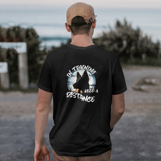 In Training -German Shepherd In Moonlight. Front And Back Print. Premium Unisex Crewneck T-shirt | Bella + Canvas 3001