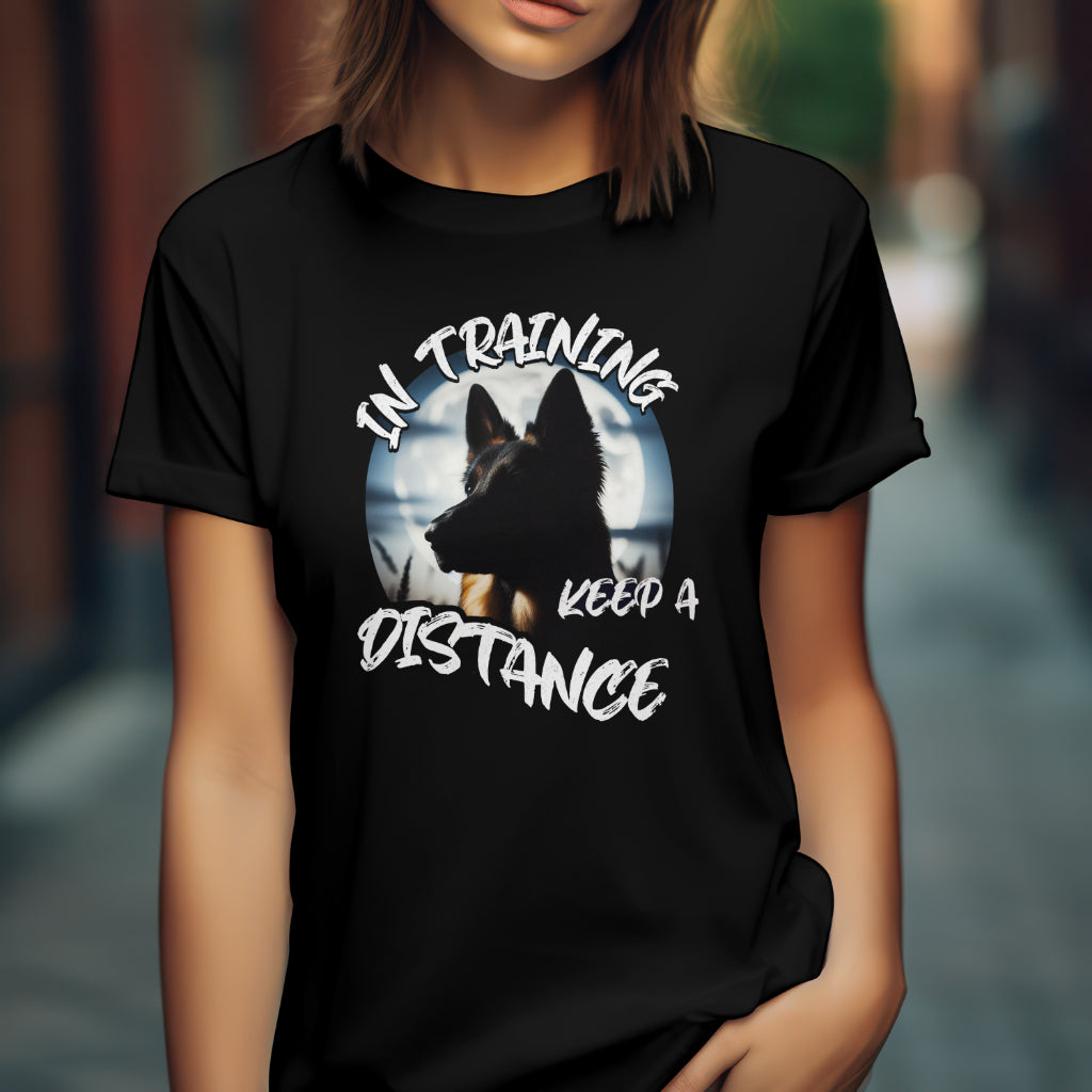In Training -German Shepherd In Moonlight. Front And Back Print. Premium Unisex Crewneck T-shirt | Bella + Canvas 3001