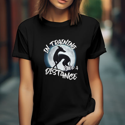 In Training - Italian Greyhound/Whippet In Moonlight. Front And Back Print. Premium Unisex Crewneck T-shirt | Bella + Canvas 3001