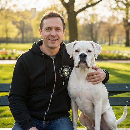 In Training Retro White Boxer. Front and Back print. Classic Unisex Zip Hoodie Black