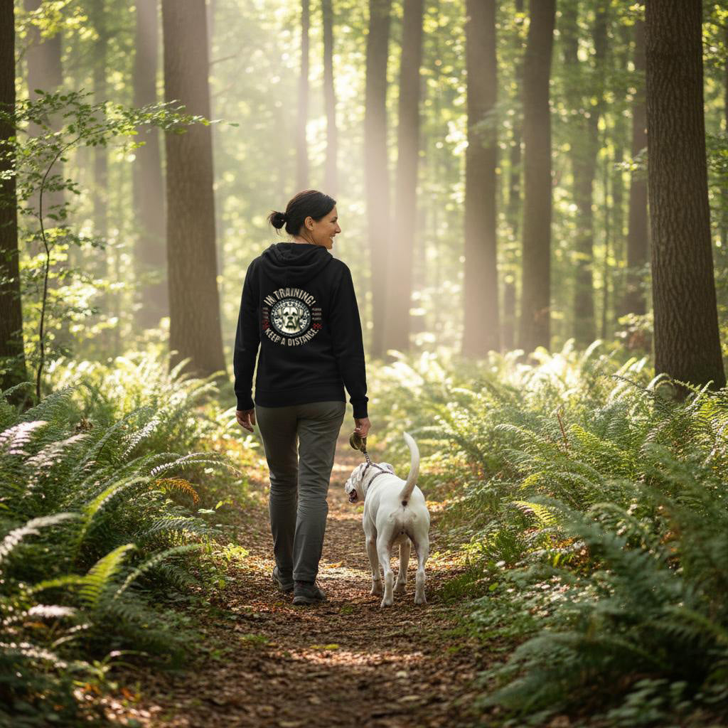 In Training Retro White Boxer. Front and Back print. Classic Unisex Zip Hoodie Black